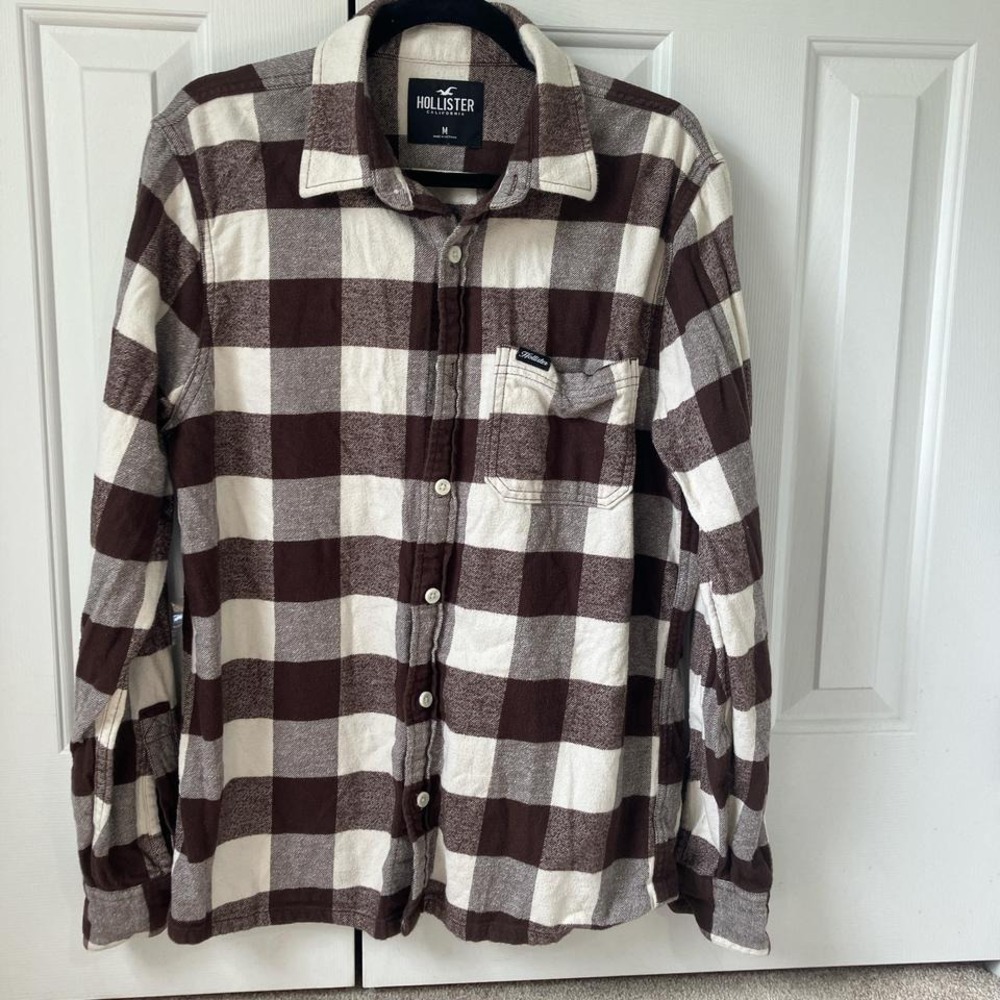 Hollister brown and cream plaid flannel shirt men's medium.